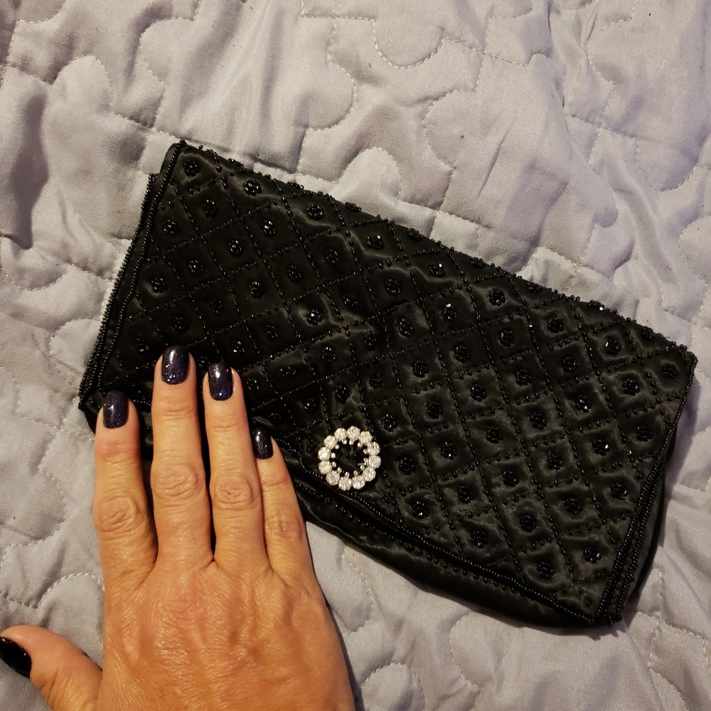 Vintage satin and beaded clutch bag